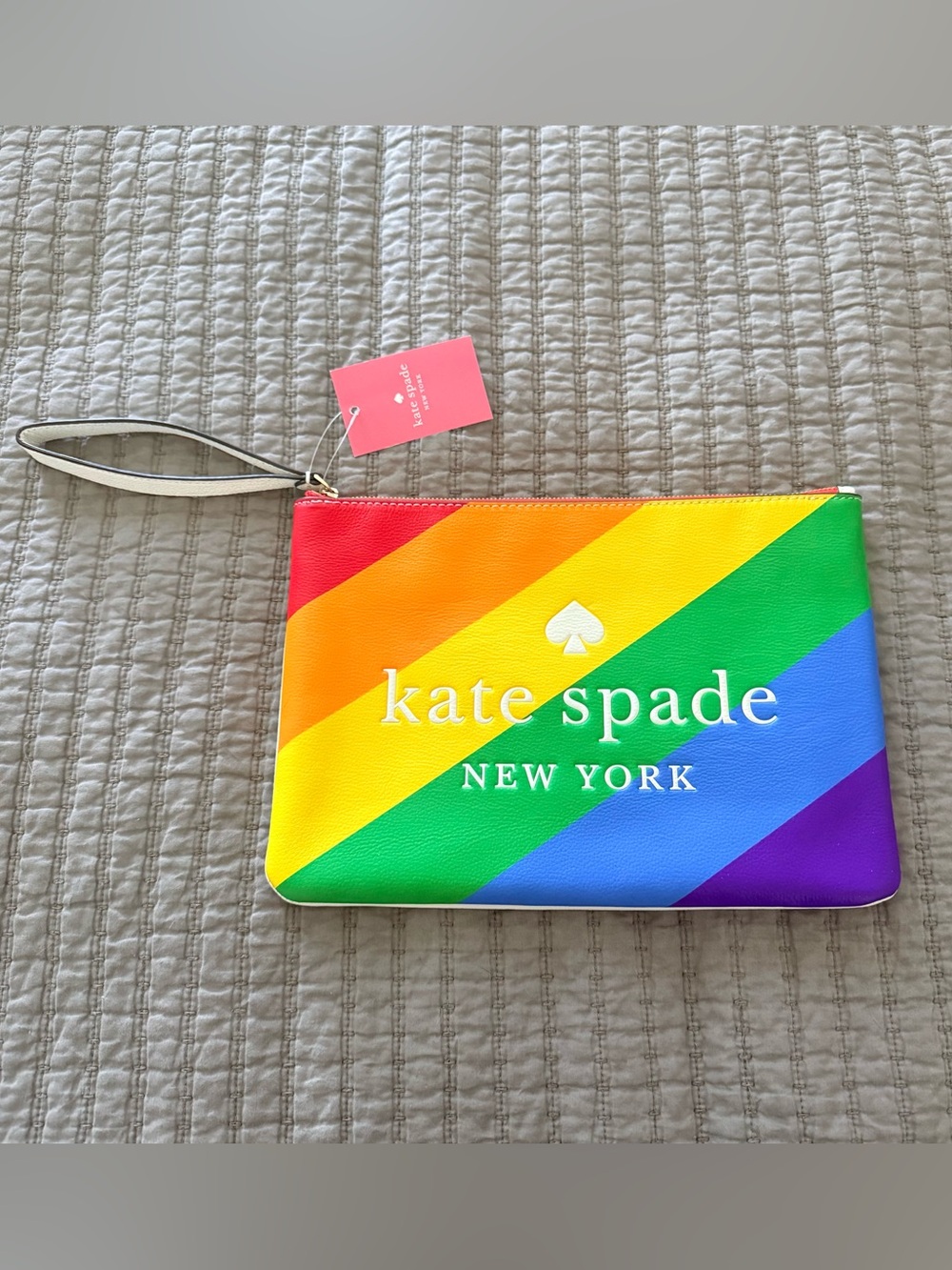 Kate Spade Rainbow Stripe Zip Pouch 11 x 7 NWT